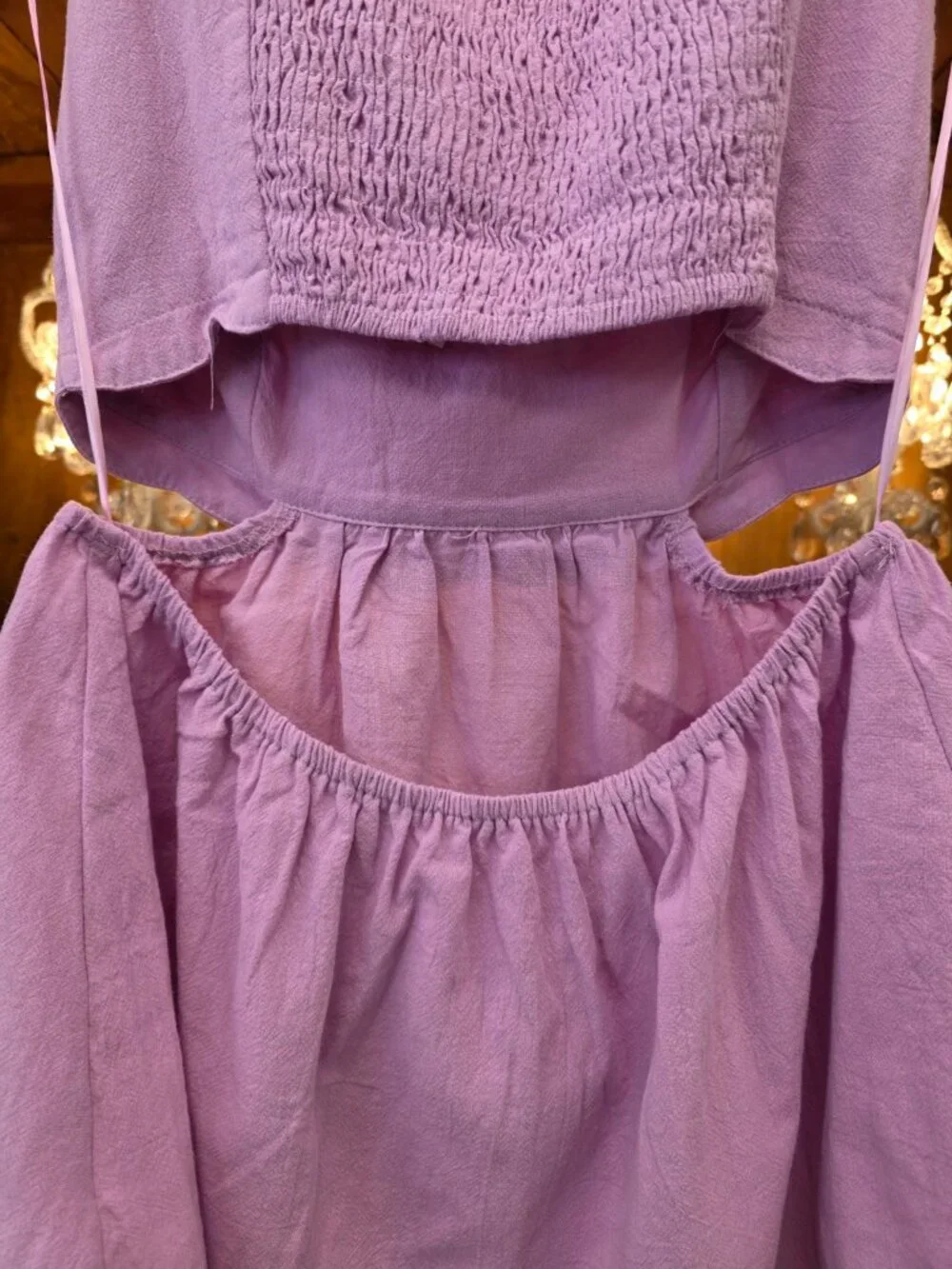 Heyson Light Mauve Cutout Crop Top | Scalloped Hem | 100% Cotton | Smocked Back - Picture 8 of 10